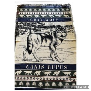 Gray Wolf Canis Lupus Tapestry Cream Multi 
Throw Fringe Blanket Size 65” x 44”